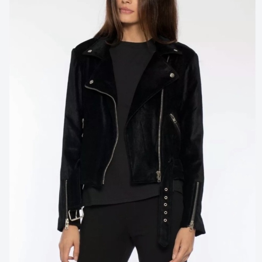 NWT Walter Baker New York Travis Jacket, Black Velvet Belted, US Small